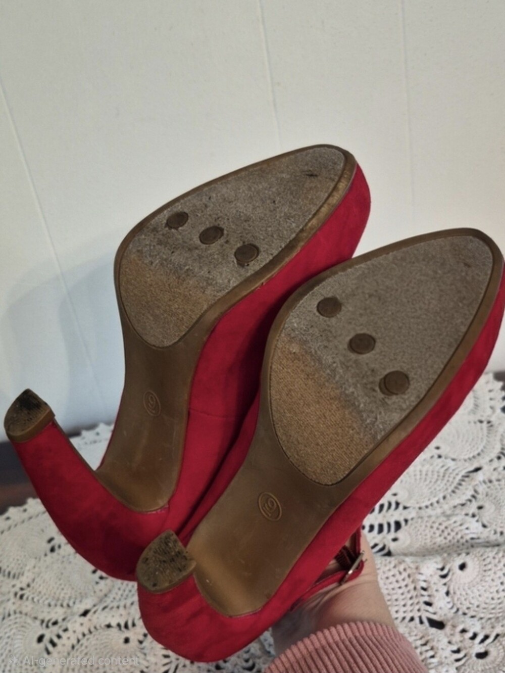 💐Mossimo Cherry Red Faux Suede Mary Jane Platform Pumps Sz 9 - Picture 8 of 11
